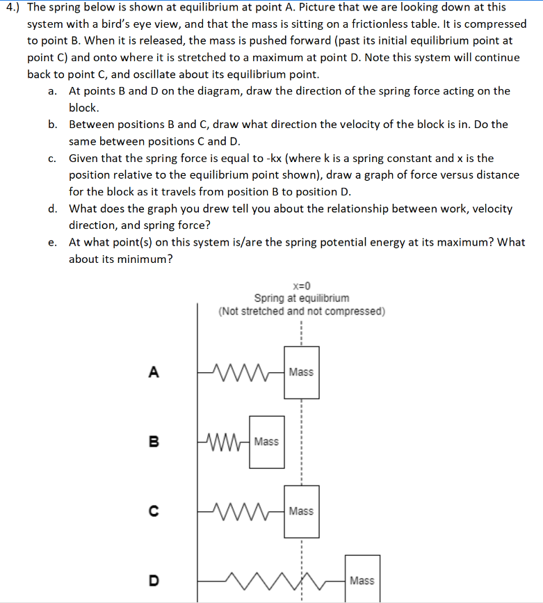  4.} The spring below is shown at equilibrium at point A.