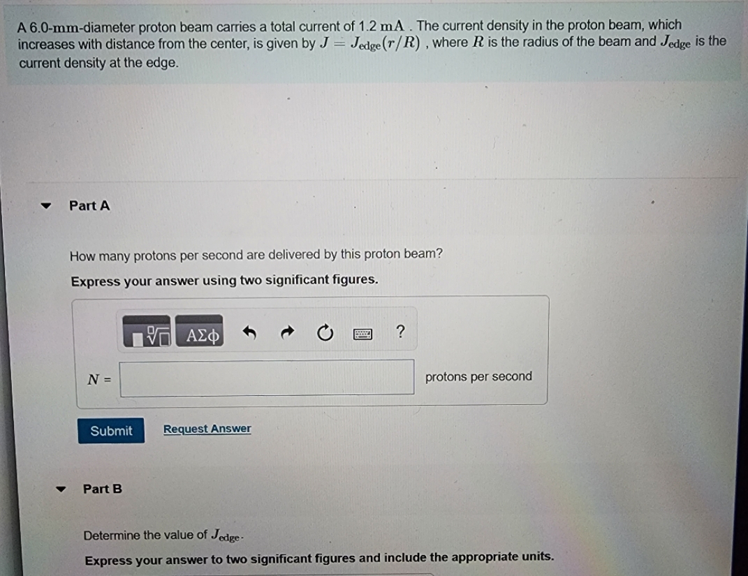 please solve part A and part B A 6.0-mm-diameter proton beam carries