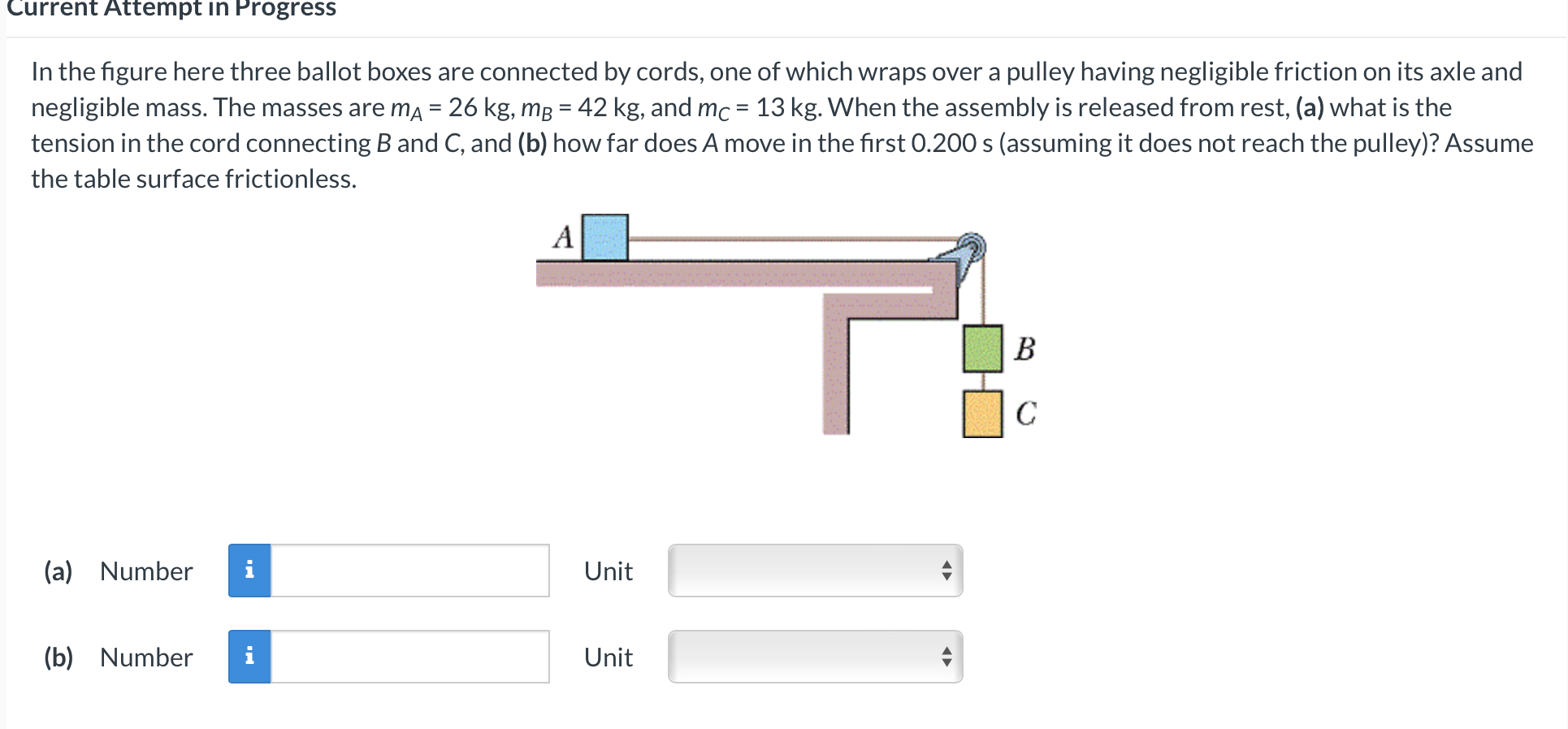 are connected by cords, one of which wraps over a pulley having