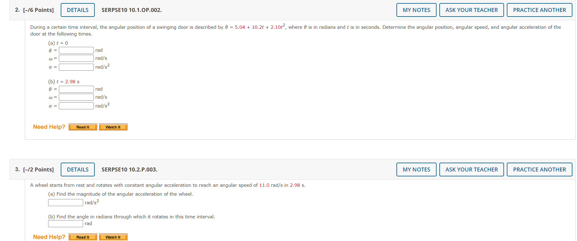 2. [-/6 Points] DETAILS SERPSE10 10.1.OP.002. MY NOTES ASK YOUR TEACHER PRACTICE