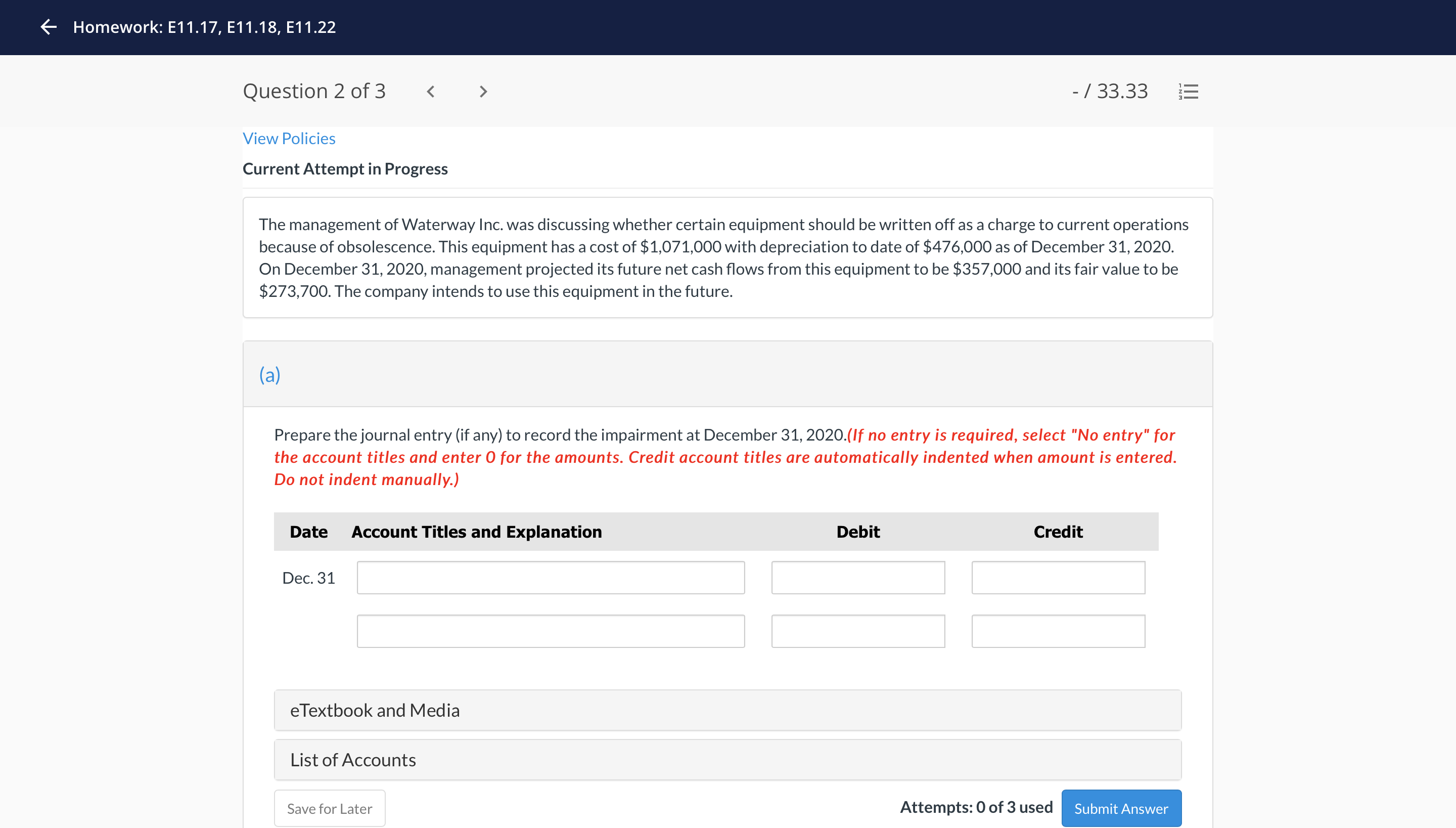 6 Homework: E11.'|7, E'l'l.i8, E'l'l.22 Question 2 of3 -/ 33.33 '