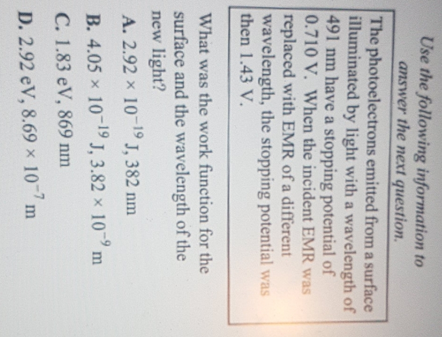 Solve on paper please Use the following information to answer the next
