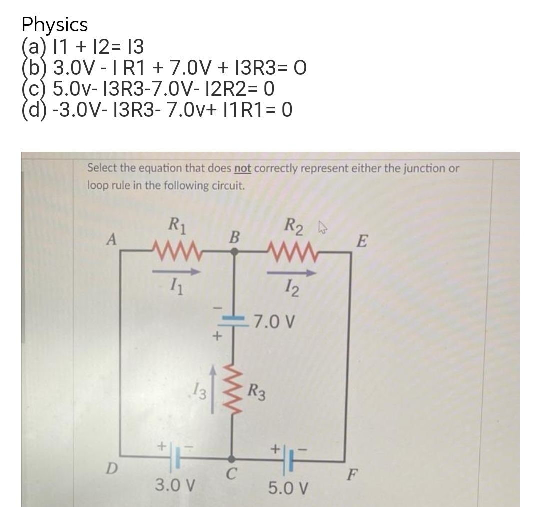  Physics (a) l1 + 12= 13 b 3.0V - I R1