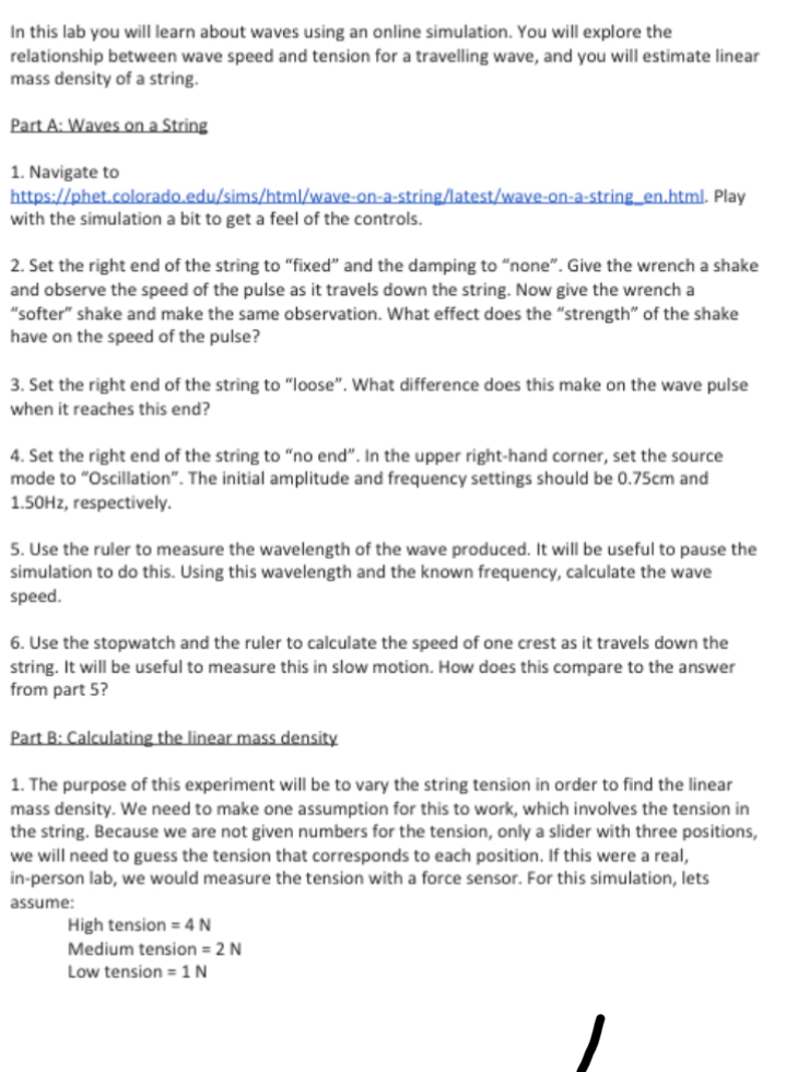 Help https://phet.colorado.edu/sims/html/wave-on-a-string/latest/wave-on-a-string_en.html In this lab you will learn about waves using an