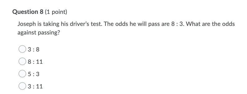 30 O 2 O 56 60 6.7% 15%Question 2 [1 point} The