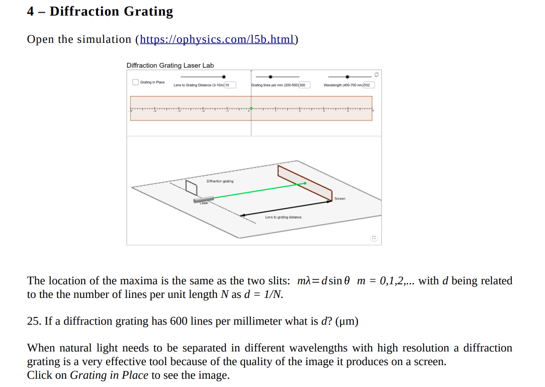 per ma (200-500) 300 Wavelength (400-700 nm) 532 Diffraction grating Screen Lens