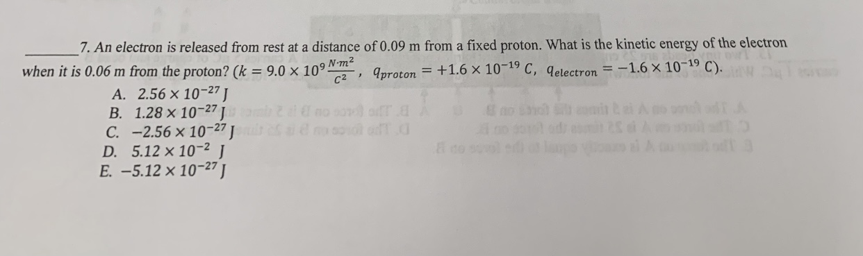 0.09 m from a fixed proton. What is the kinetic energy of