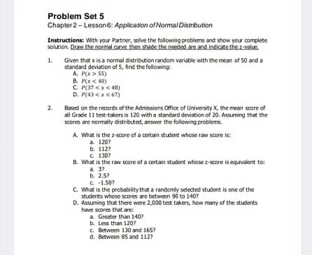 Please answer no.1 only Problem Set 5 Chapter 2- Lesson6: Application of