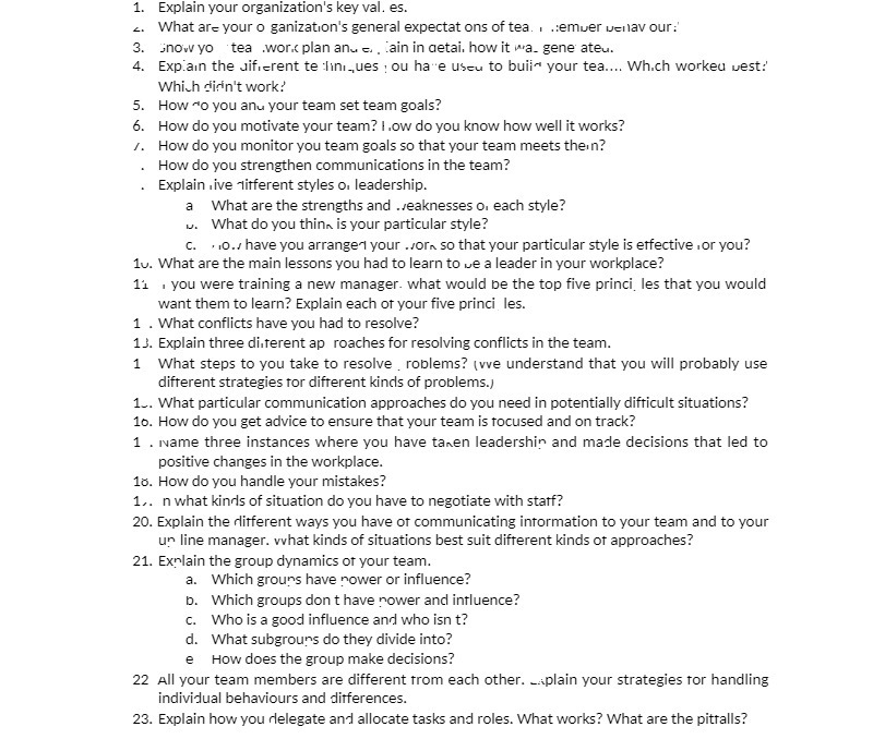 ganization's general expectat ons of tea. Itemver venlav our:' Snow yo tea