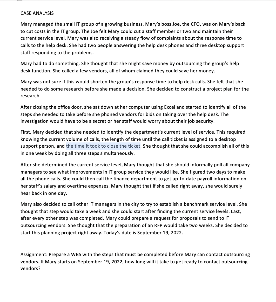  CASE ANALYSIS Mary managed the small IT group ofa growing business.