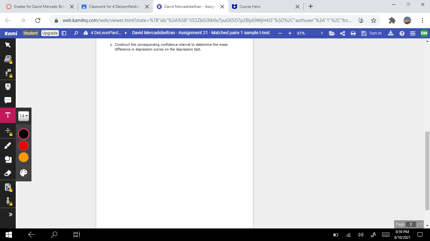 X _ Classes X Classwork for 4 DeleonPardi X K David Mercadobeltran