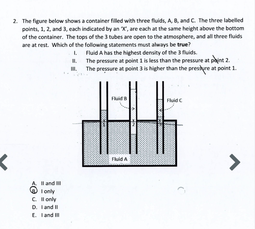  2. The figure below shows a container filled with three fluids,