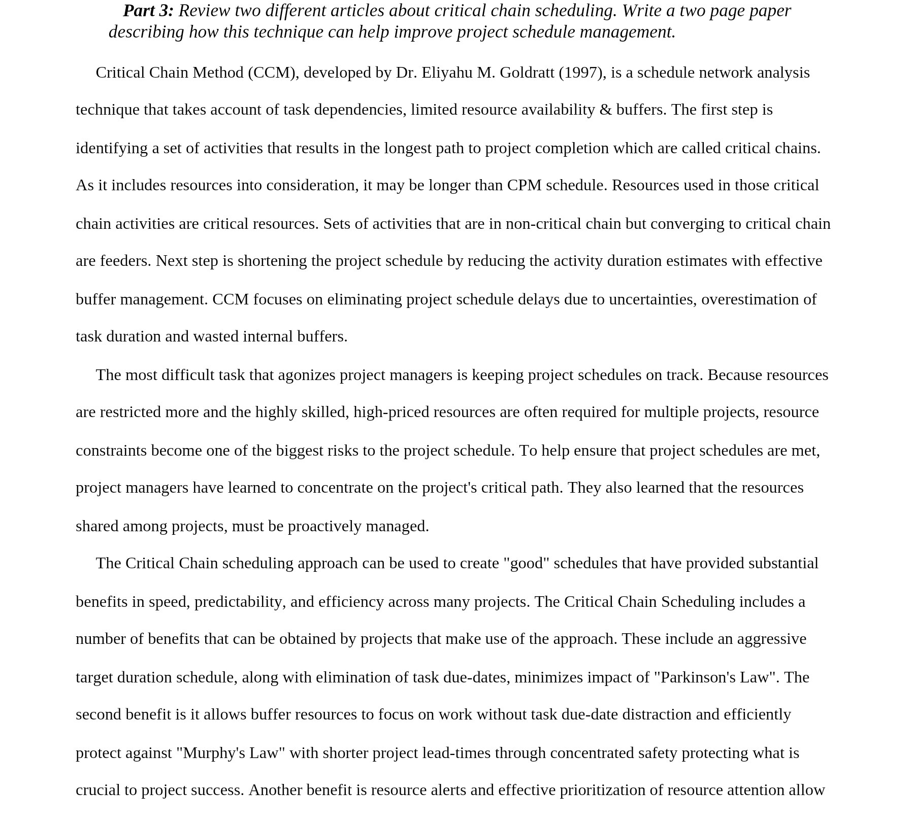 a two page paper describing how this technique can help improve project