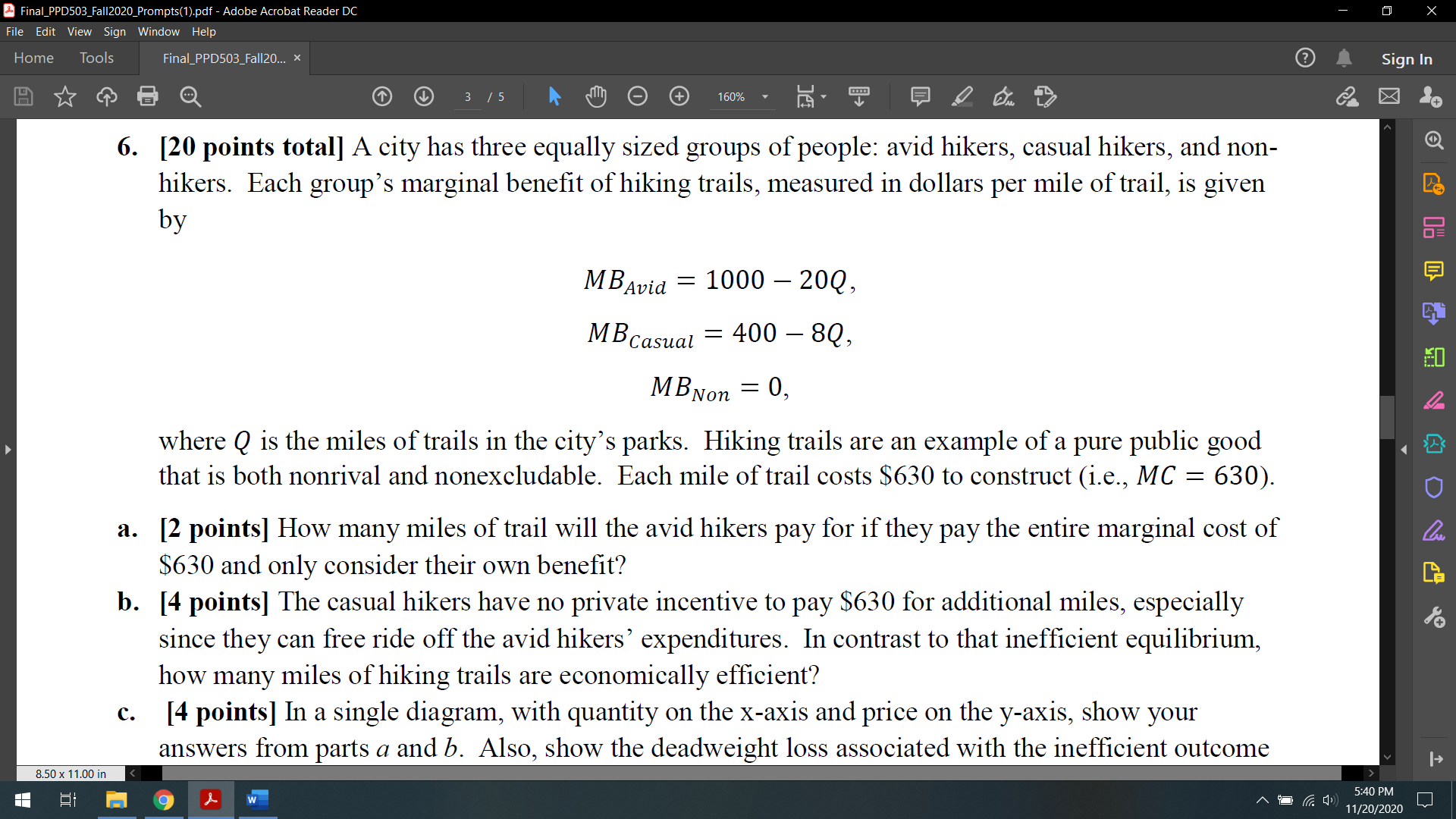 [20 points total] A city has three equally sized groups of