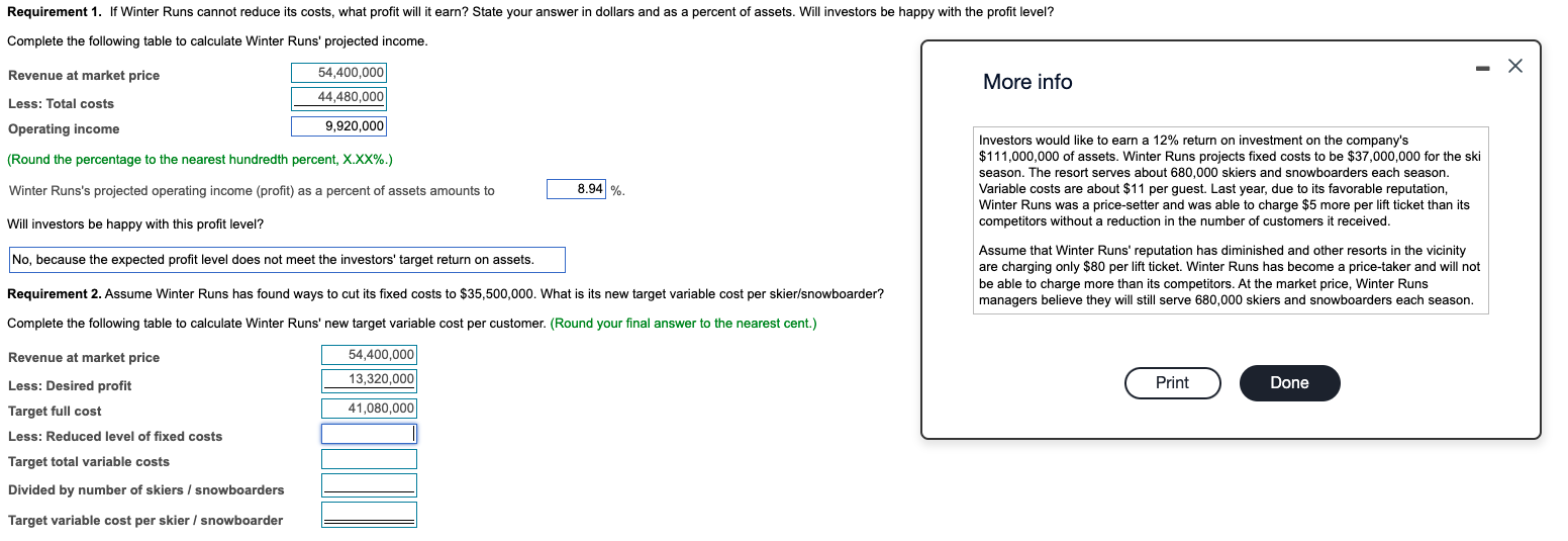  Requirement 1. If Winter Runs cannot reduce its costs, what profit