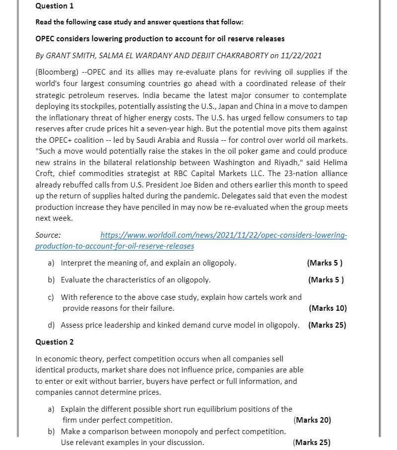 follow: OPEC considers lowering production to aooount for oil reserve releases By
