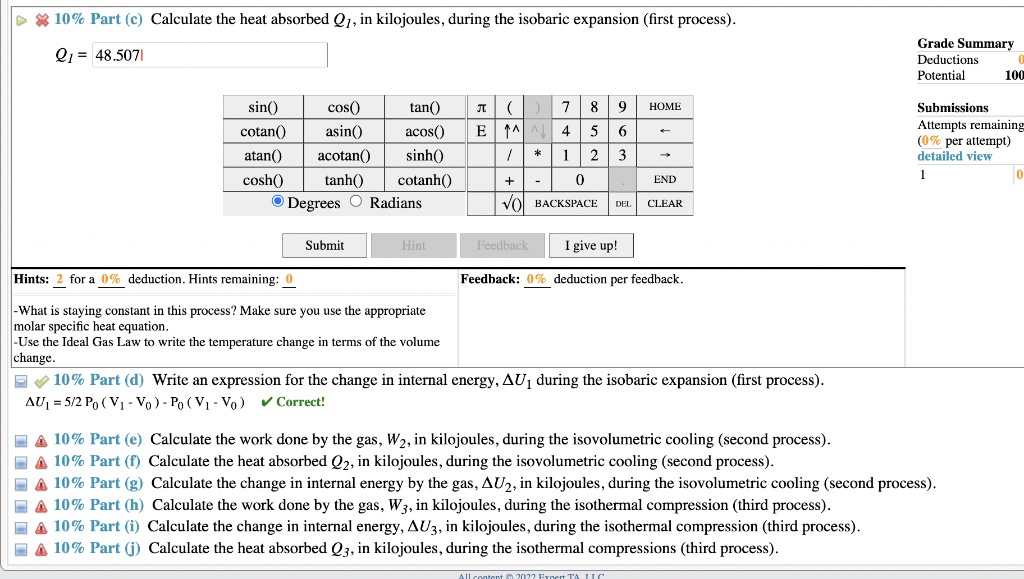 isovolumetric cooling to its initial temperature To. Finally it undergoes an isothermal