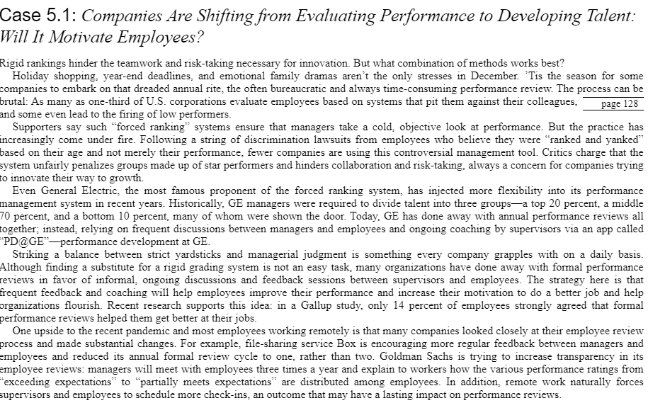 Case 5.1 : Companies Are Snfi'fng'om Evaluating Performance to Developing Talent: