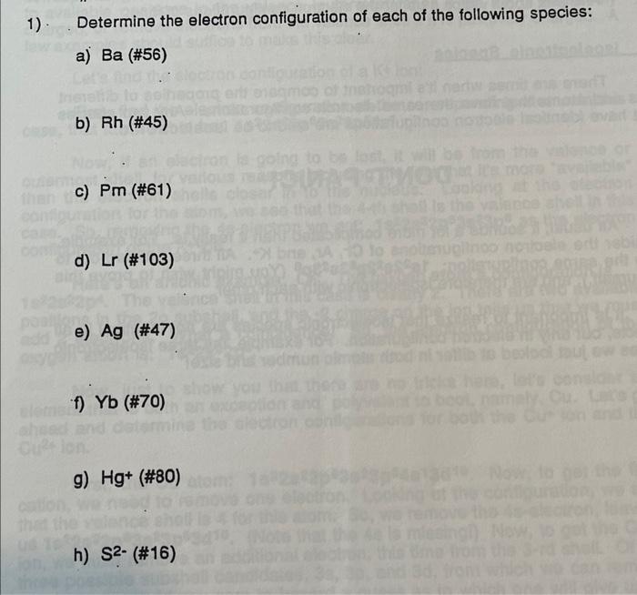each of the following species: a) Ba (#56) b) Rh (#45) efron