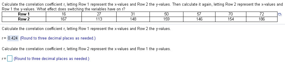 Please help how to do longhand Calculate the correlation coefficient r, letting