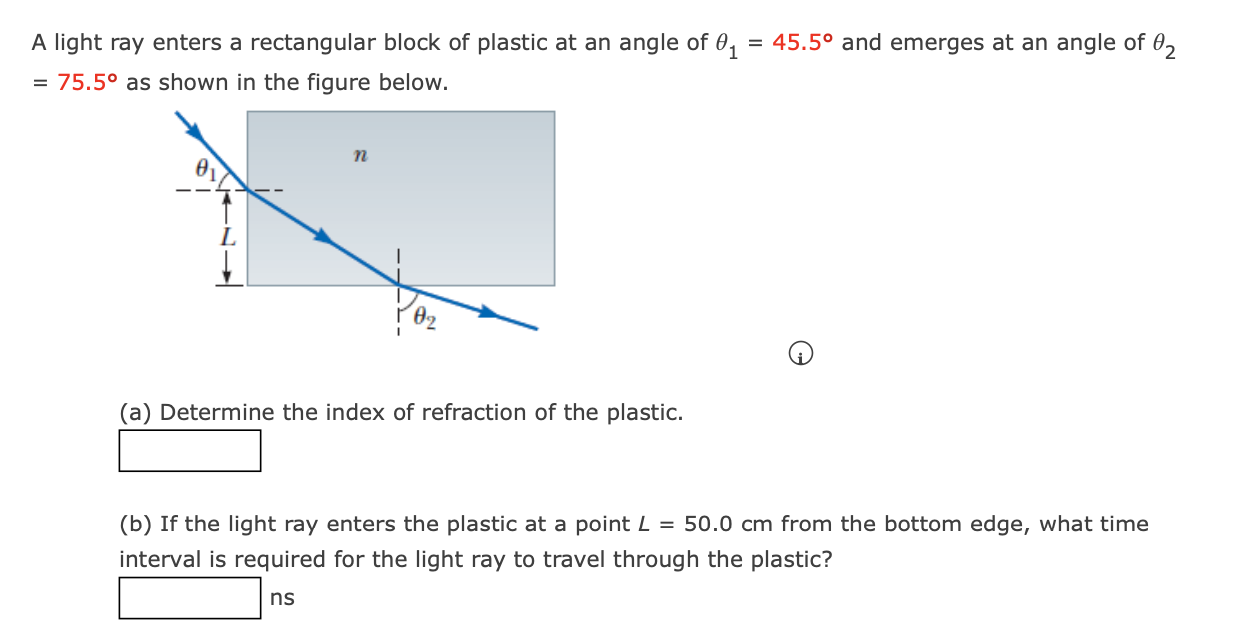 Question 13 : A light ray enters a rectangular block of plastic