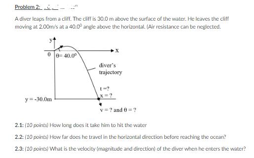  Problem 2:20 A diver leaps from a cliff. The cliff is