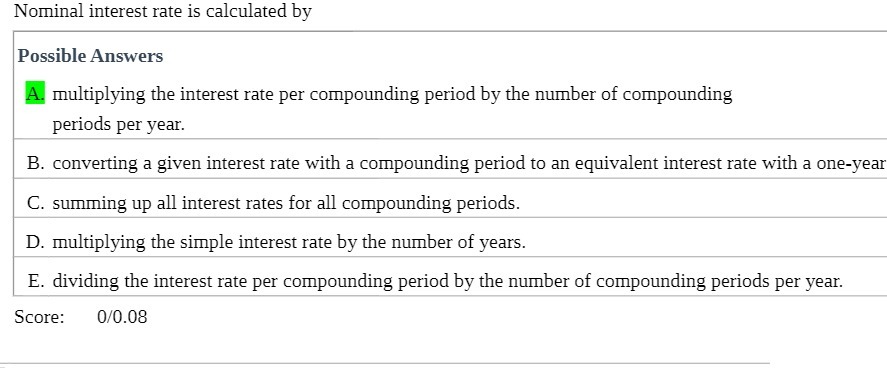 interest rate per compounding period by the number of compounding periods per