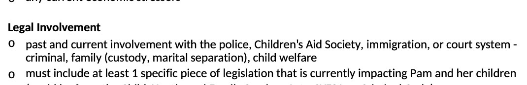 current involvement with the police, Children's Aid Society, immigration, or court system