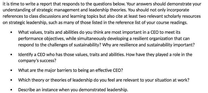 questions below. Your answers should demonstrate your understanding of strategic management and