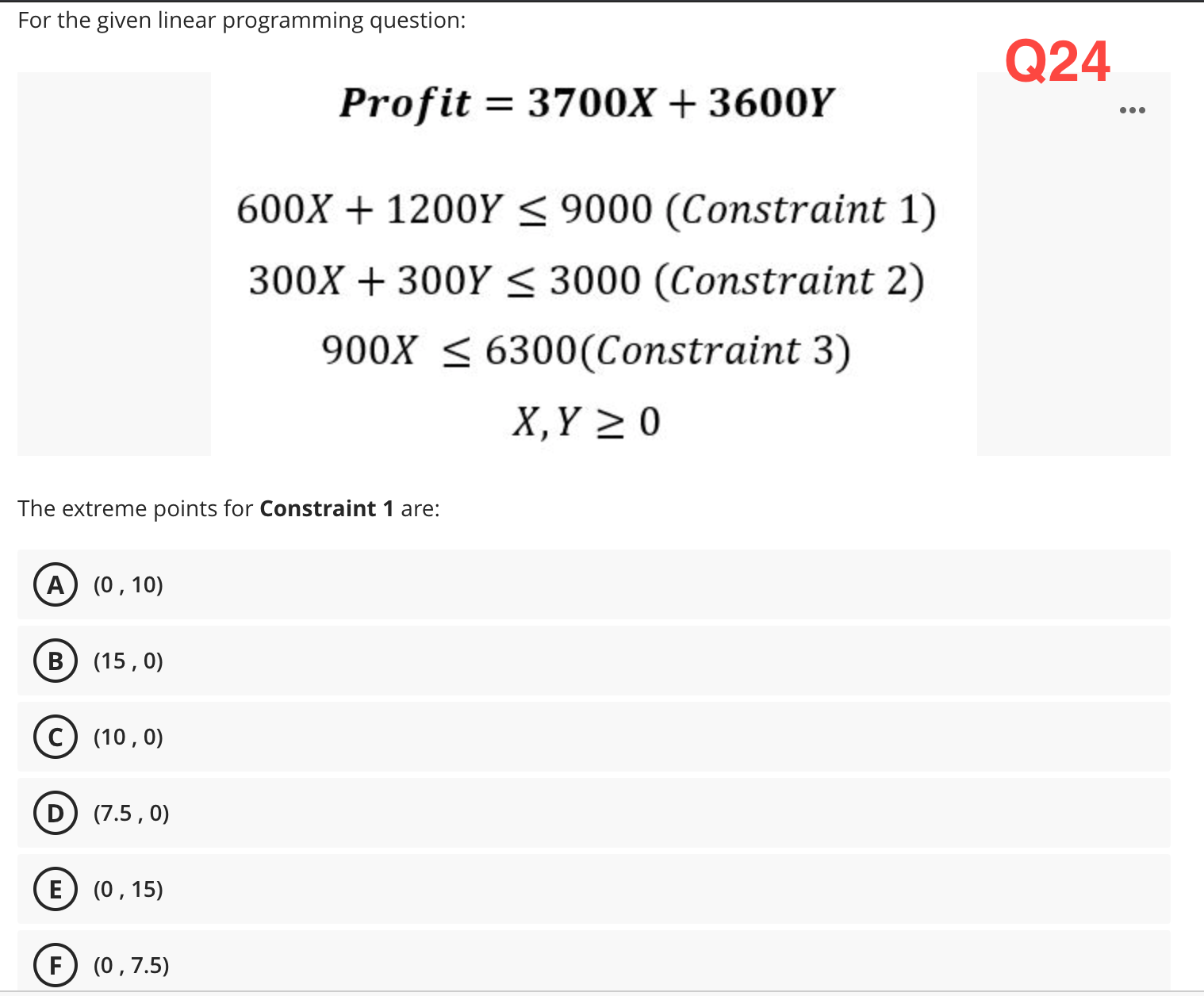 linear programming question: 024 Profit = 3700K + 3600Y 600X + 1200Y