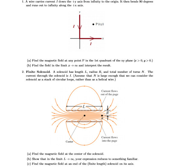  1. A wire carries current / down the +y axis from