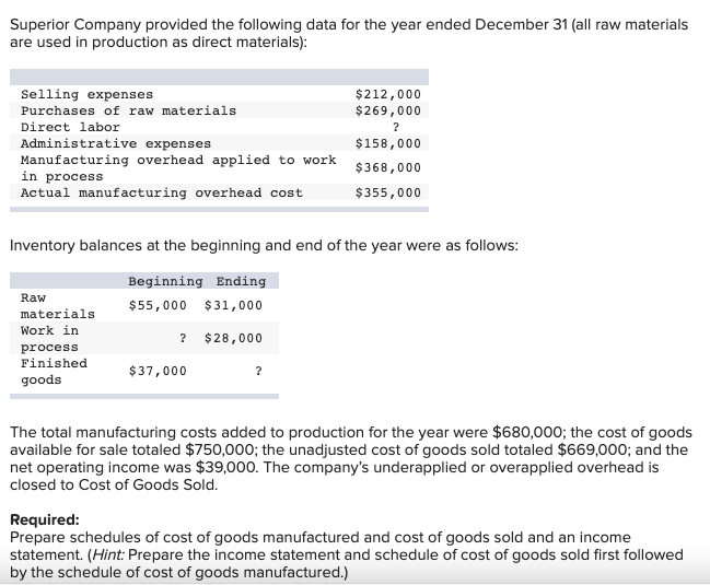 materials are used in production as direct materials]: Selling expenses $212,000 Purchases