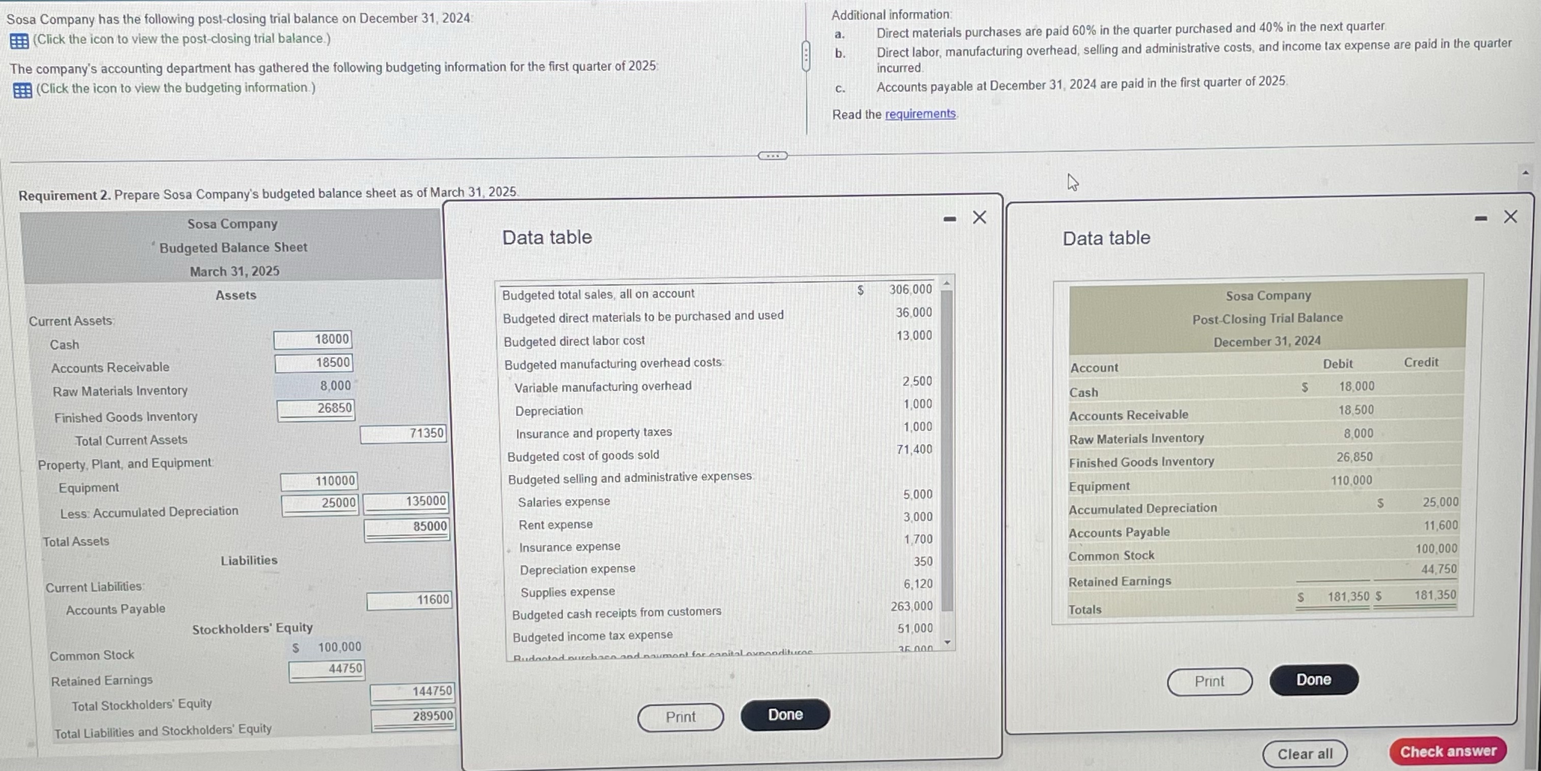 I am unsure on how to solve this problem. Sosa Company has