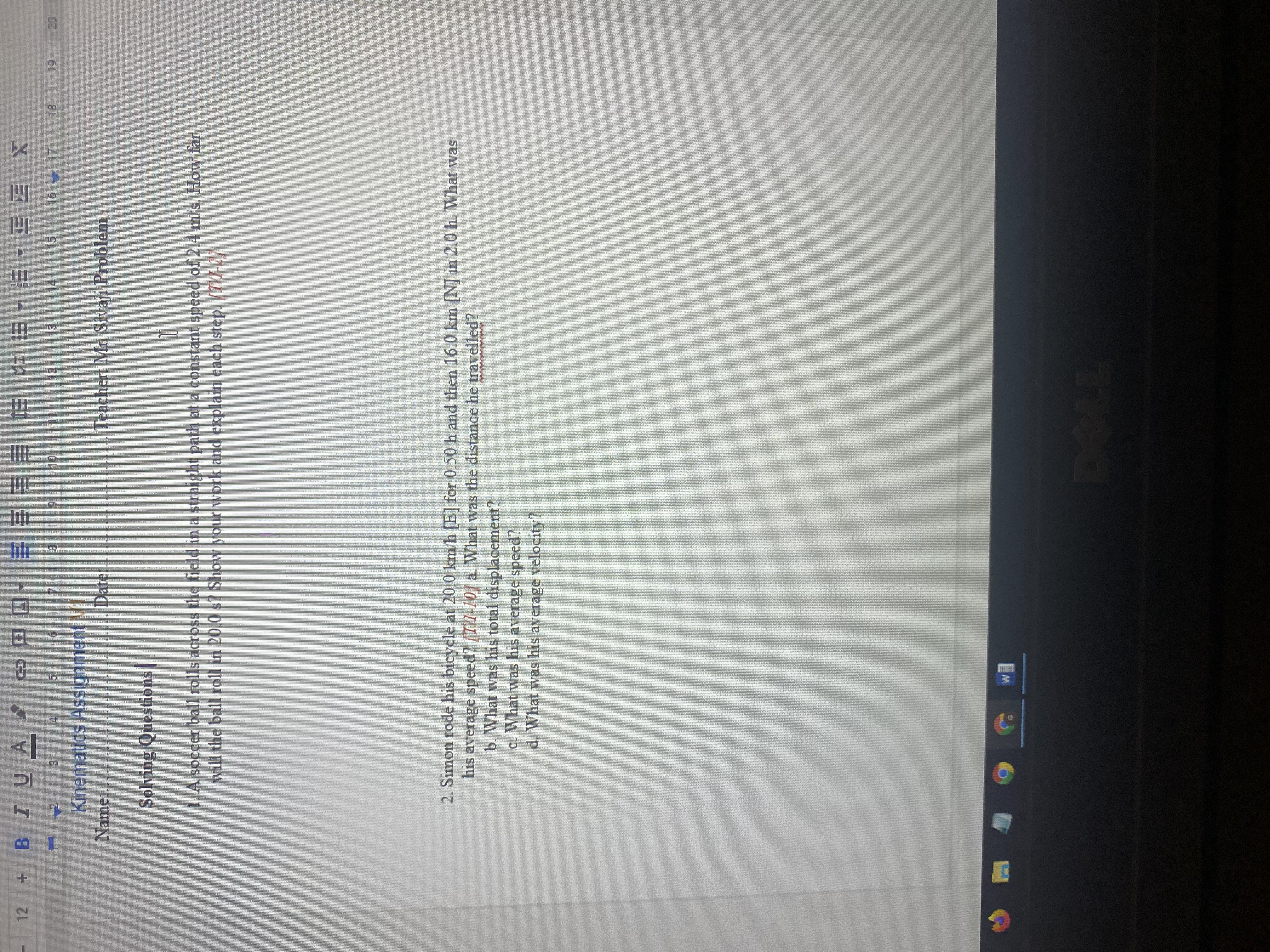  12 + B IUA 2 6 18 20 Kinematics Assignment Name:!