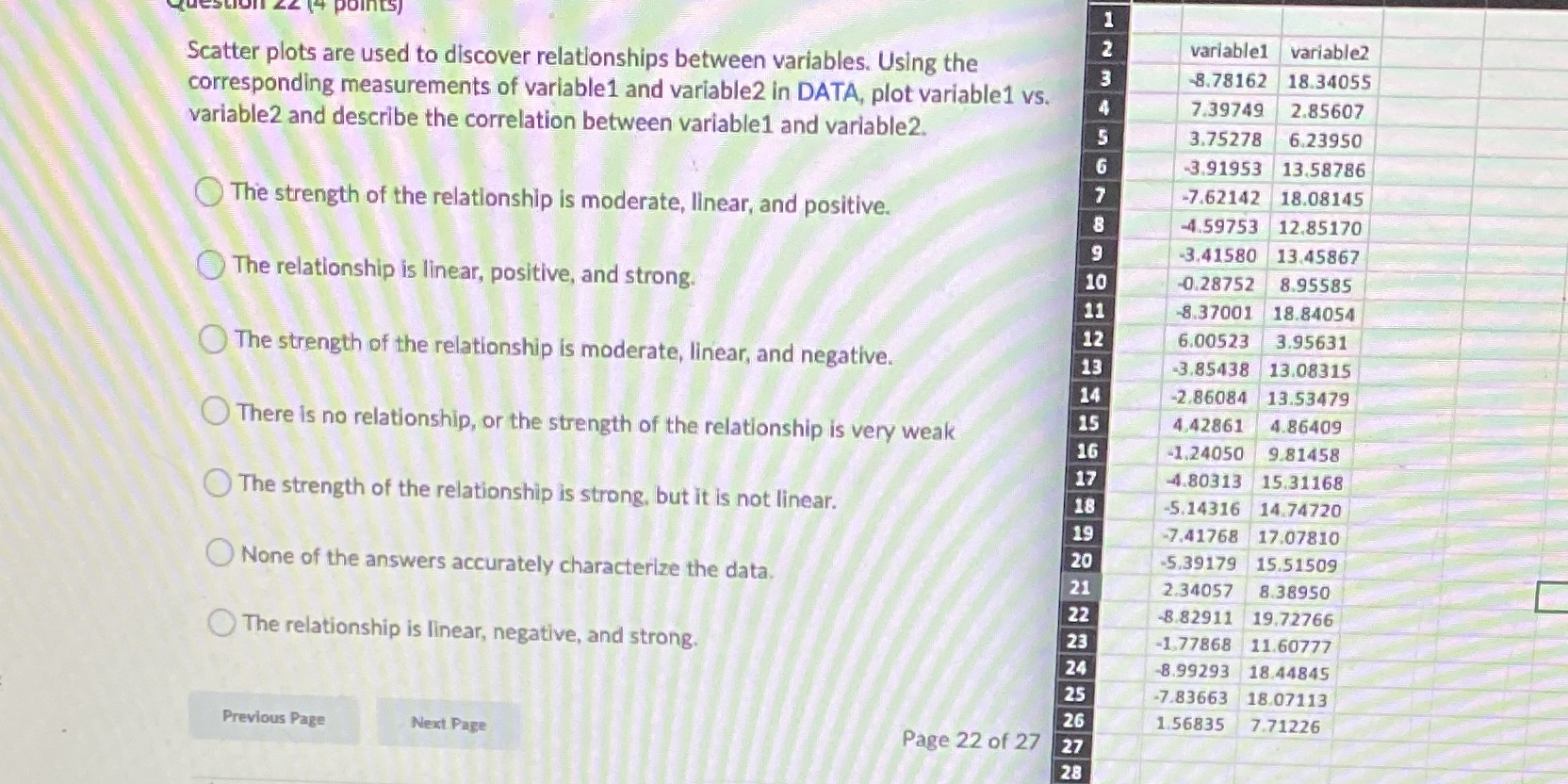 between variables. Using the 3 8.78162 18.34055 corresponding measurements of variable1 and
