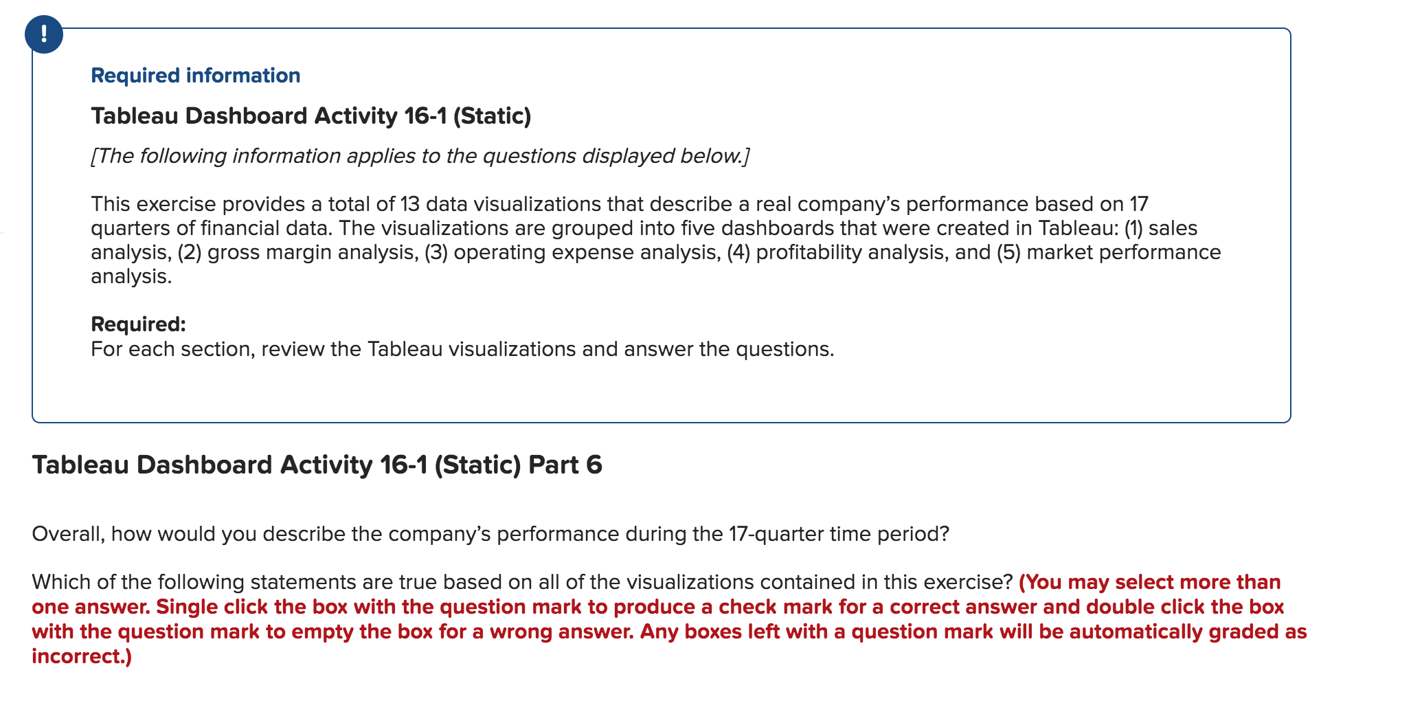 Tableau Dashboard Activity 16-1 (Static) Required information Tableau Dashboard Activity 16-1 (Static)