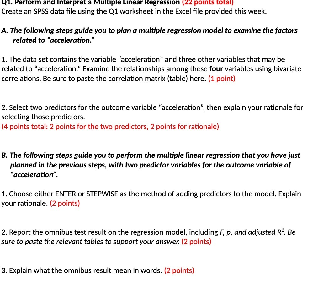  Q1. Perrorm and Interpret a multiple Linear Regressmn (22 points total]