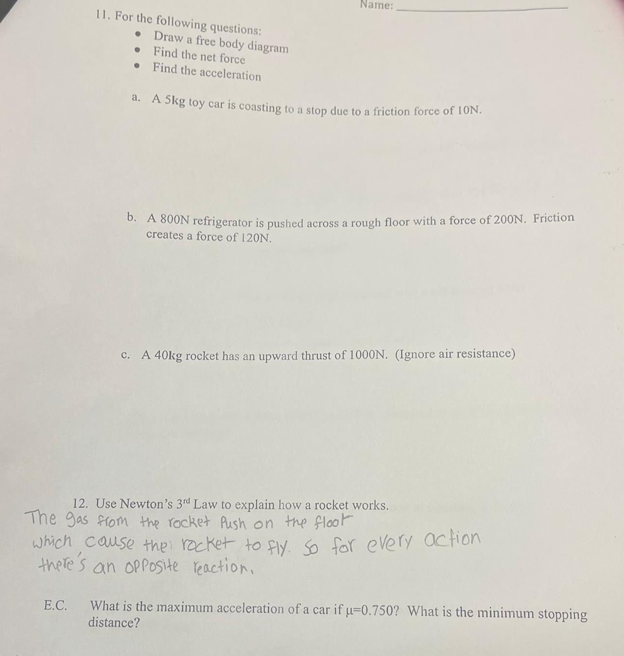 Hi I need help answering these questions Name: 1 1. For the