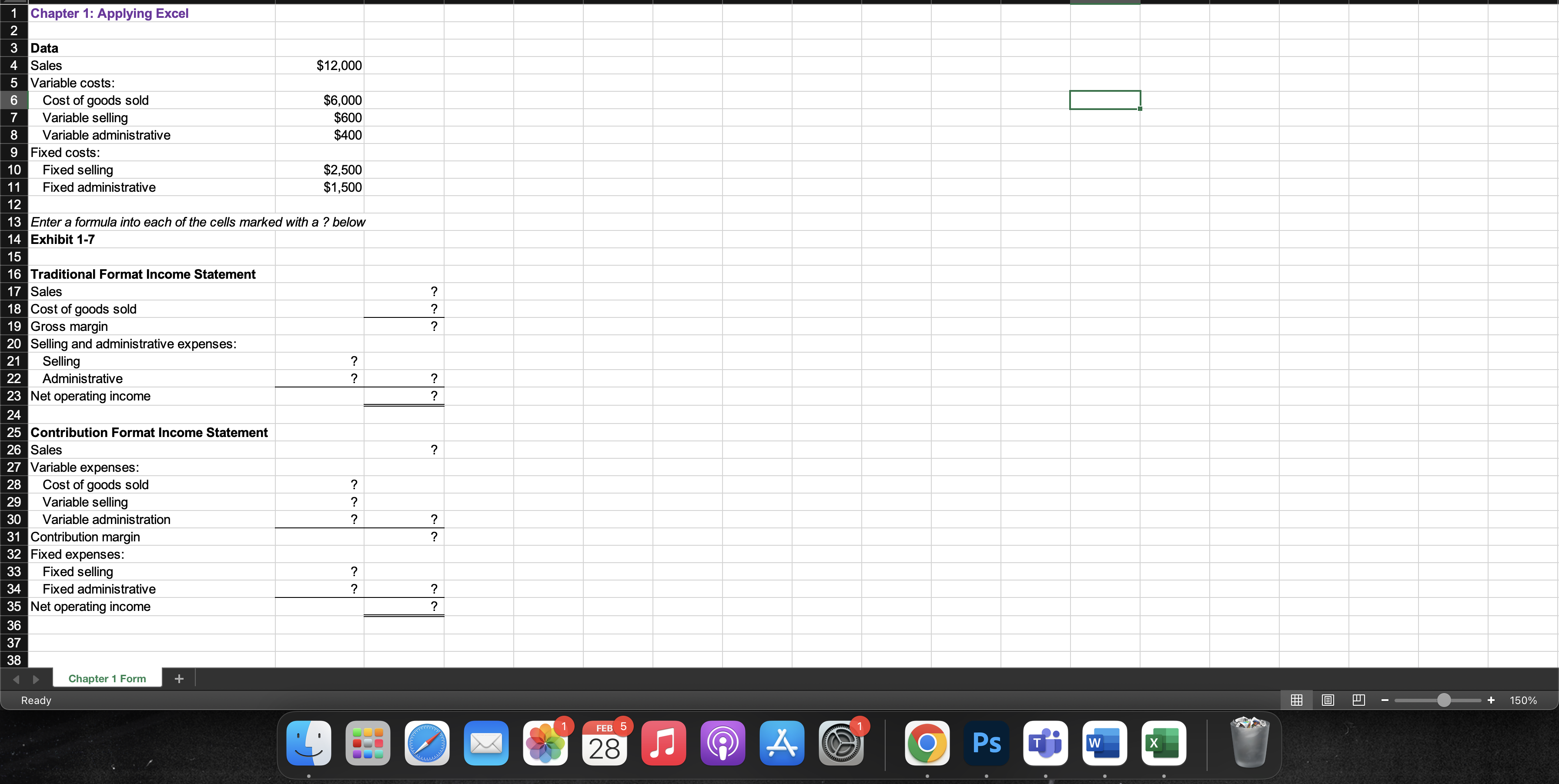  Chapter 1: Applying Excel 1 2 3 Data 4 Sales $12,000