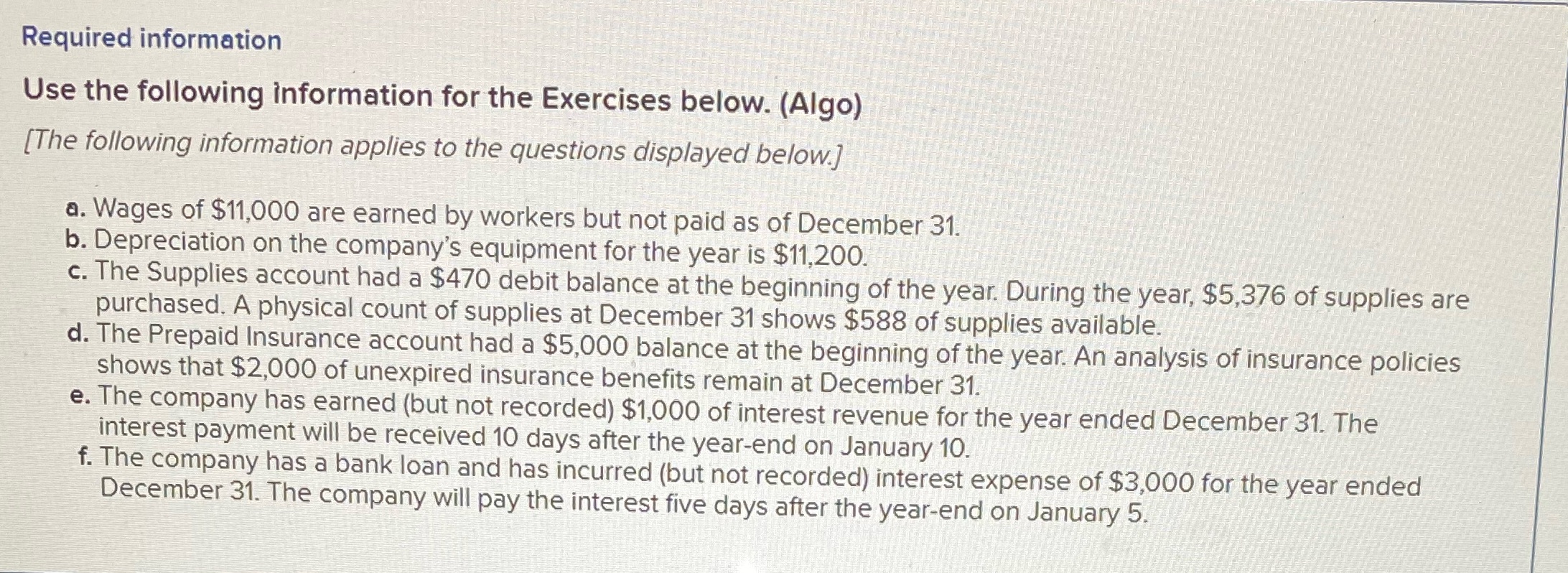 For each of the exercise below separate cases, analyze each adjusting entry