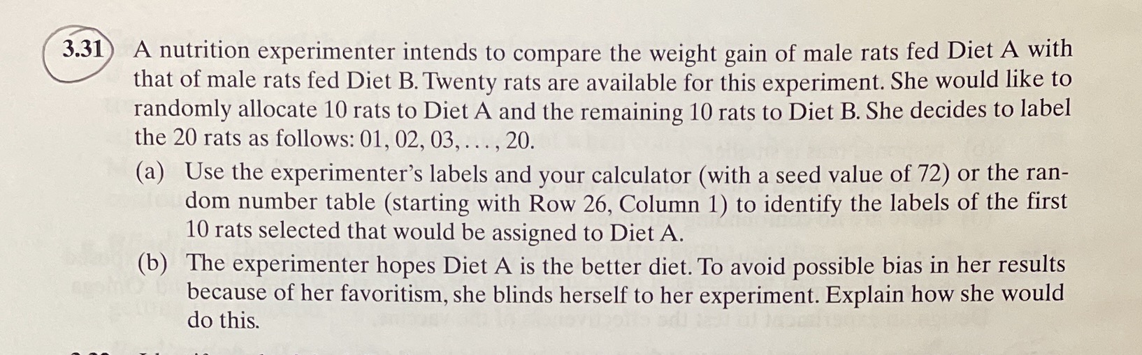 Interactive Statistics 3.31 A nutrition experimenter intends to compare the weight gain