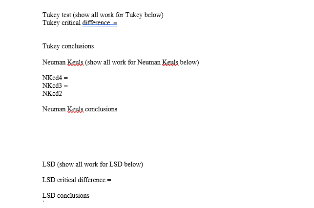 pairwise comparisons using the Scheffe Bonferroni, Tukey, Neuman Keuls and LSD for