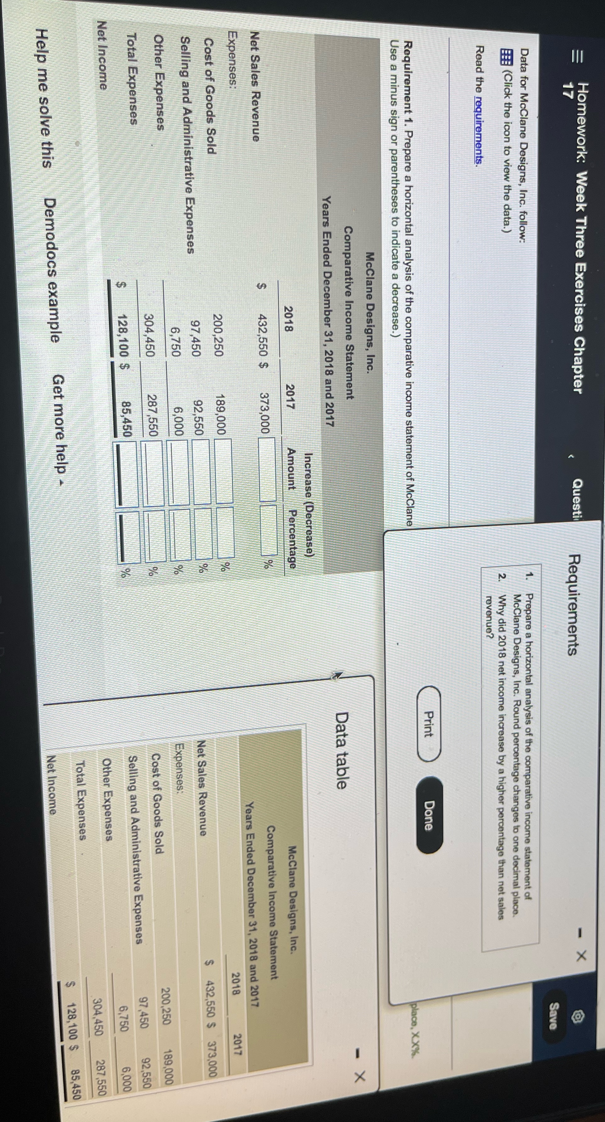 Please assist Homework: Week Three Exercises Chapter Questi Requirements - X Save