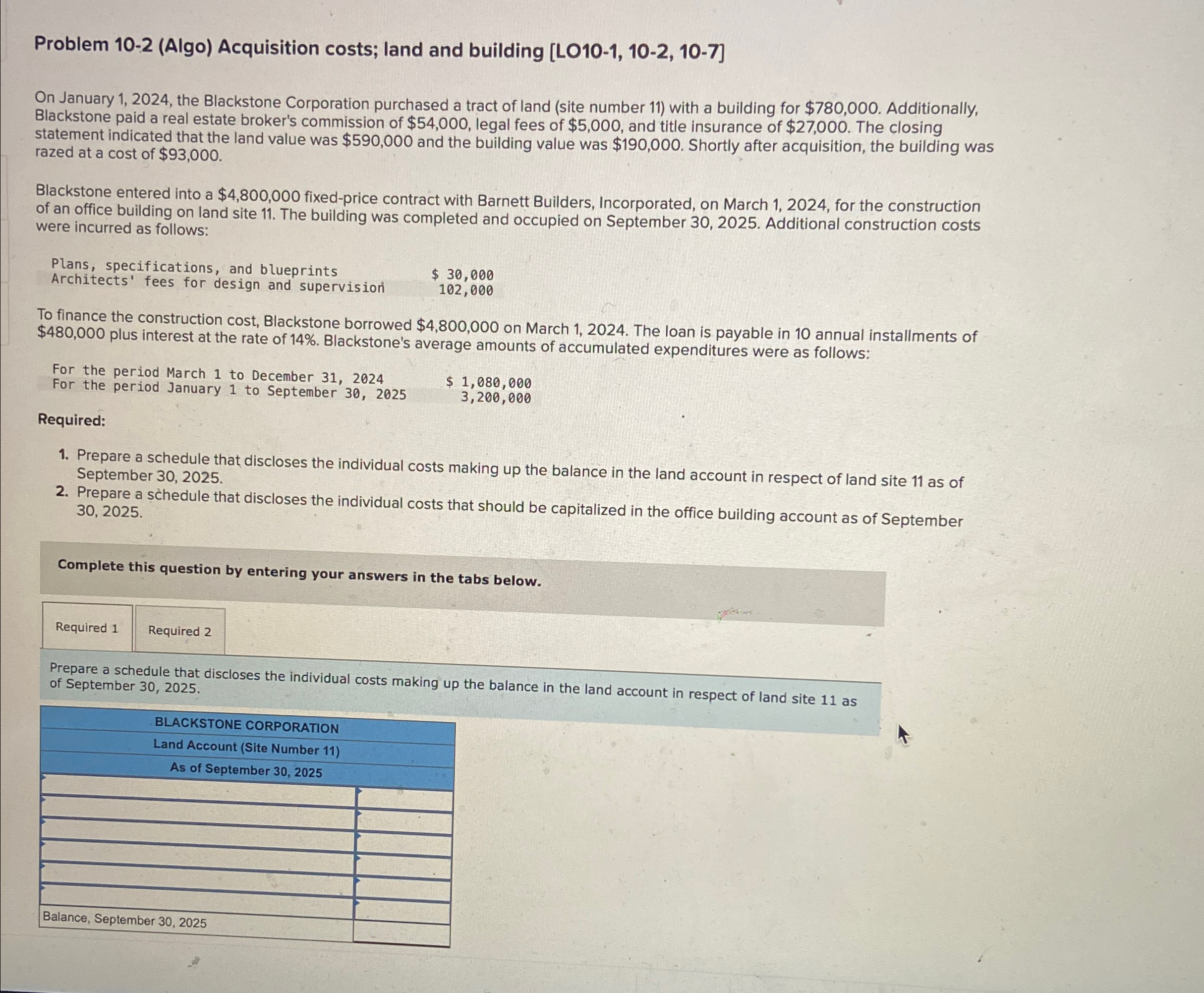 the Blackstone Corporation purchased a tract of land (site number 11) with