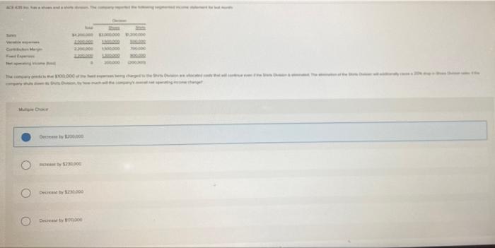 one change Mutiple Choica Decrease by $200.000 csese by $230,000 Decrease by