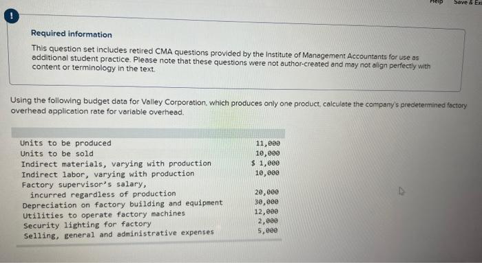 Required information This question set includes retired CMA questions provided by