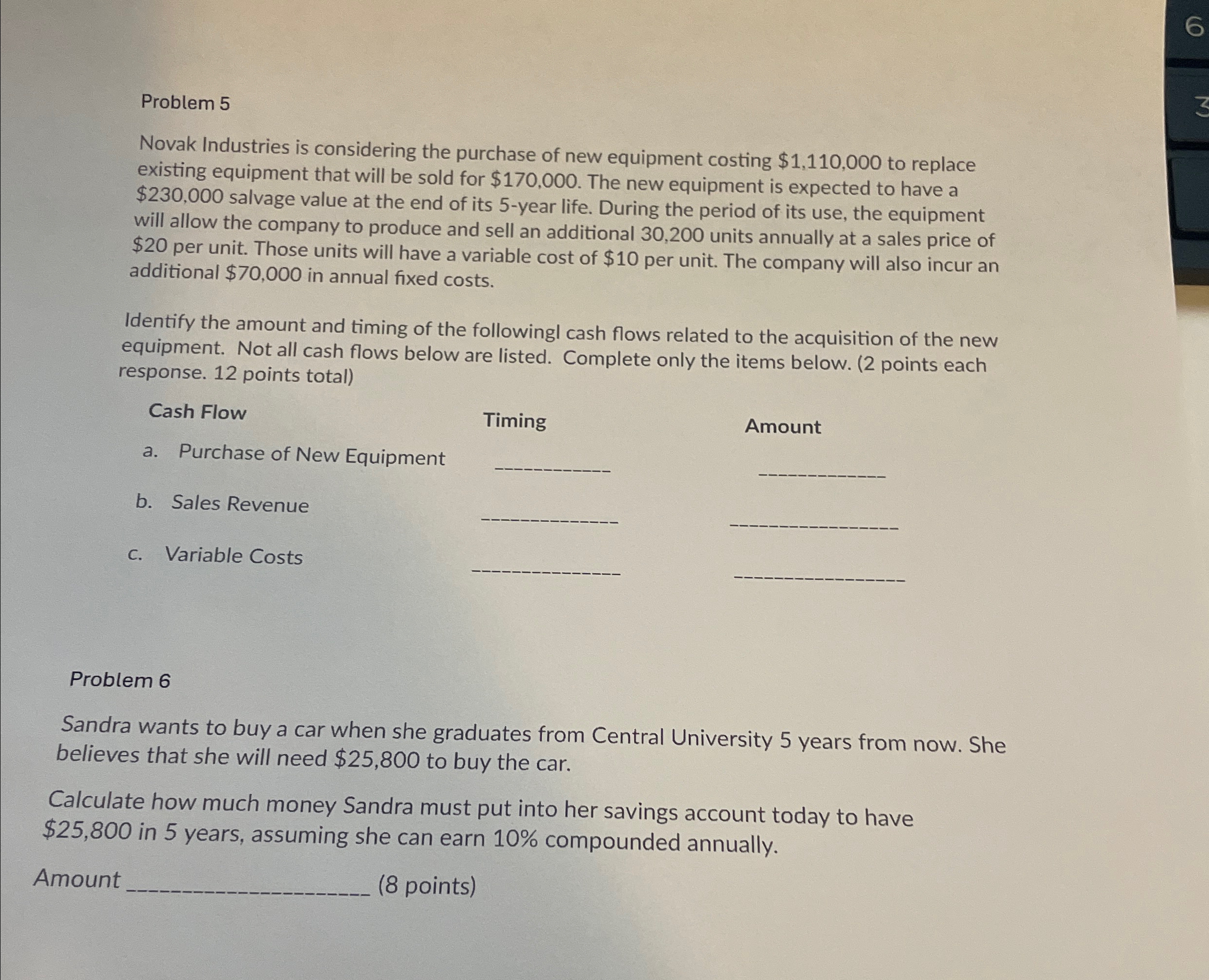  Problem 5 Novak Industries is considering the purchase of new equipment