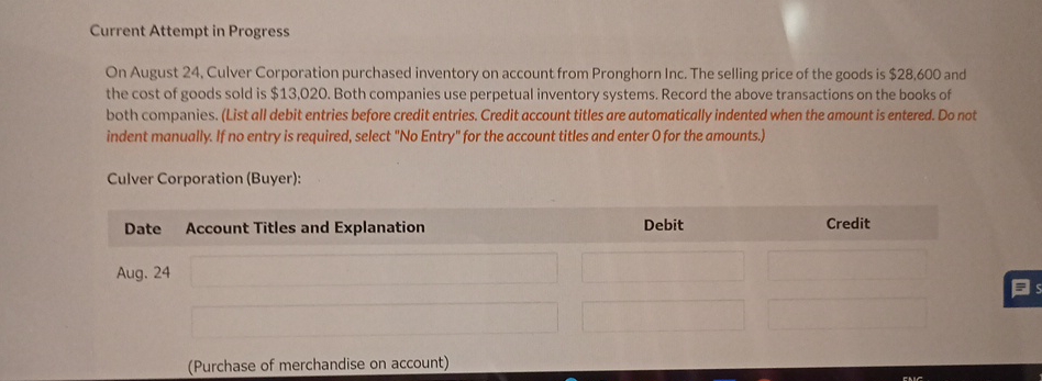 on account from Pronghorn Inc. The selling price of the goods is