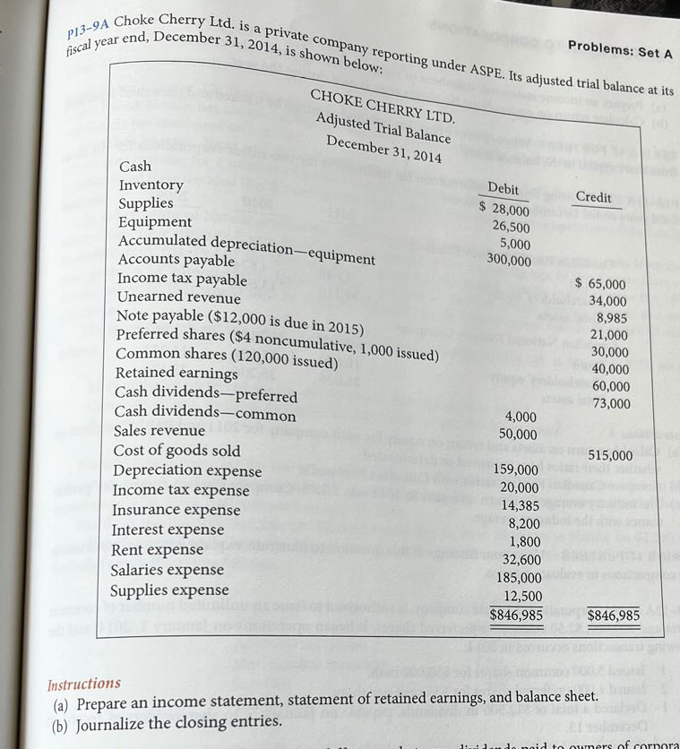 re fiscal year end, December 31,2014, show Instructions (a) Prepare an income