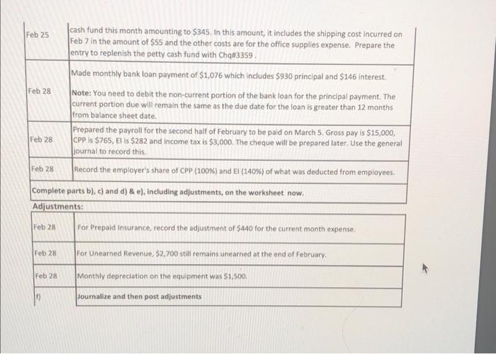for the month of february 2021, complete month endprocessing, prepare the financial